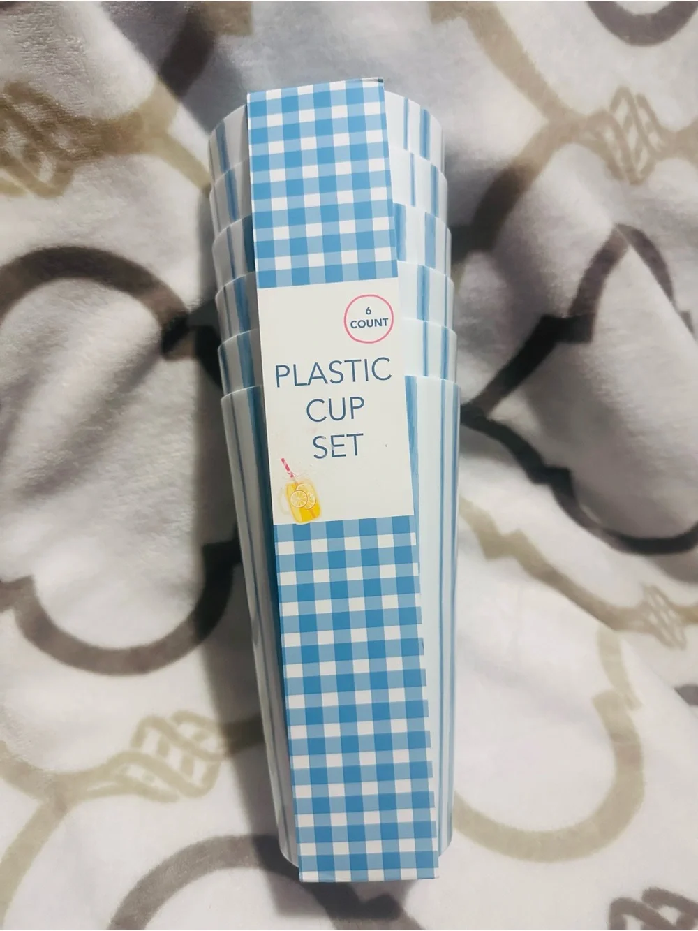 Blue Gingham✨🩵💙🤍 Plastic Cup Set - 32oz 6 Count